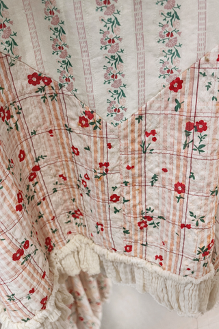 V-Neck Balloon Sleeve Lace Up Floral Ruffle Top