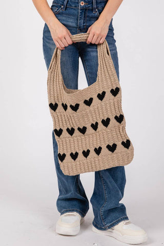 Crochet Knit Hearts Tote Bag