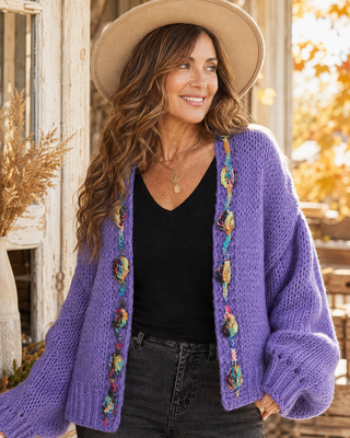 Chunky Multicolor Trim Open Sweater Cardigan