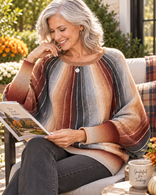 Sustainable Vertical Striping Dolman Sleeve Sweater