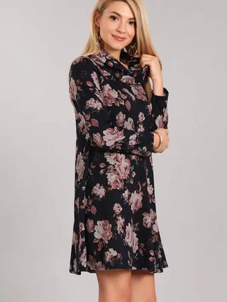 Bold Floral A-Line Long Sleeve Midi Dress