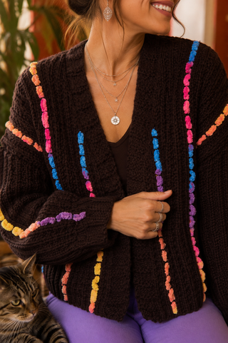 Rainbow Stitch Chunky Knit Open Cardigan