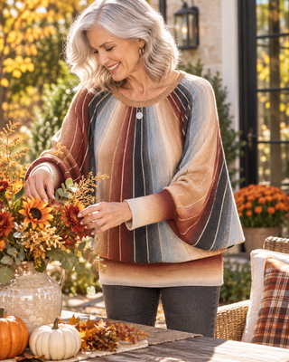 Sustainable Vertical Striping Dolman Sleeve Sweater