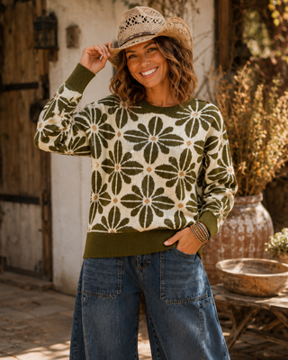 Retro Bloom Flower Knit Sweater