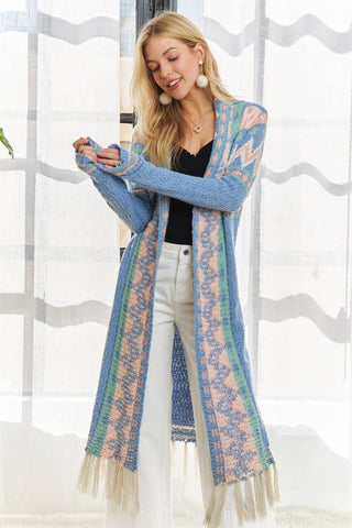 Tribal Pattern Sweater Cardi with Tassels