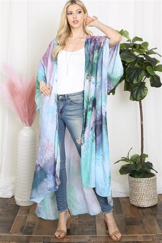 Abstract Tie Dye Longline Kimono