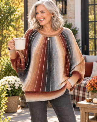 Sustainable Vertical Striping Dolman Sleeve Sweater
