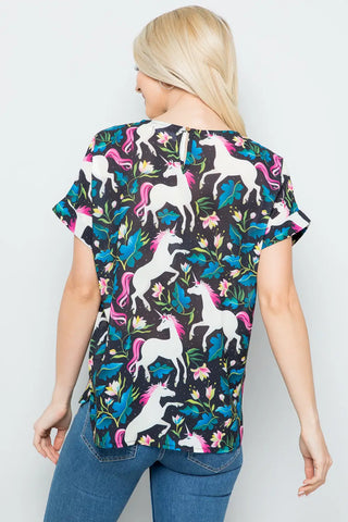 Short Sleeve Unicorn Print Camisole Top
