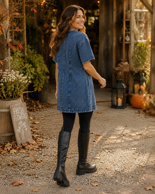 Heart Embroidered Denim Dress