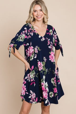 Floral Half Tie Sleeve Dress