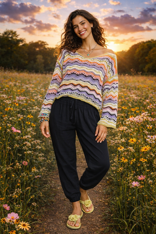 Relaxed Fit Harem Pant – Solid Black Pull-On Boho Pant