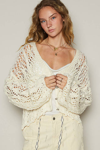 Cropped Crochet Button Cardi