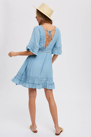 Ruffle Trim Lace Mini Dress