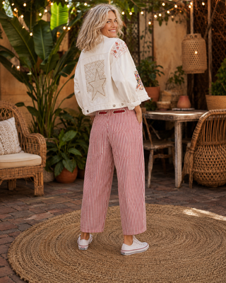 Striped Twill Barrel Leg Pant with Cargo Pockets