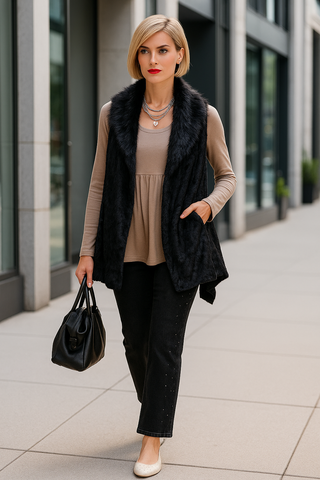 Velvet Vest with Removable Faux Fur Lapel