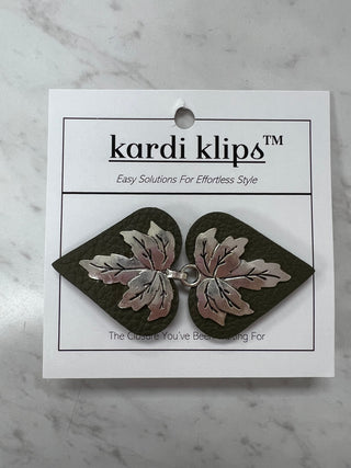 KardiKlip - Silver Leaf on Moss Leather