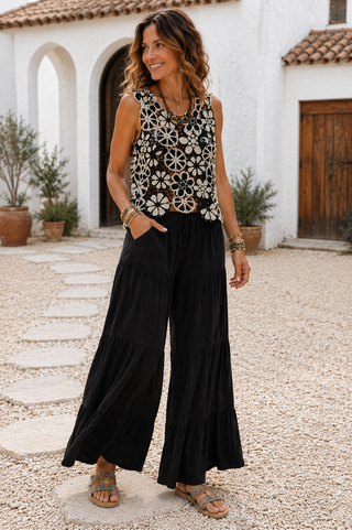 Sleeveless Crochet Top – Floral Border Detail Boho Tank