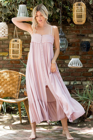 Dreamy Button Front Smocked Maxi Dress - Blush