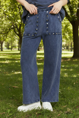 Mineral Wash Studded Wide Leg Pant