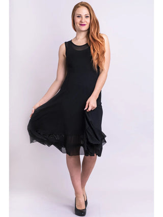 Luxe Bamboo Sleeveless Midi Dress w/ Mesh Underlay