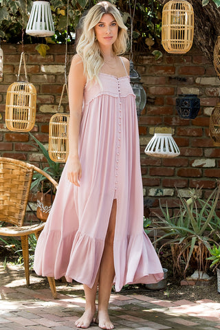 Dreamy Button Front Smocked Maxi Dress - Blush