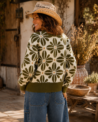 Retro Bloom Flower Knit Sweater