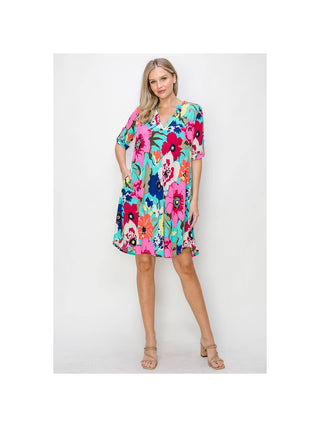 Floral Print Short Sleeve Jersey Dress