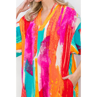 Short Sleeve V-Neck Abstract Print Dress