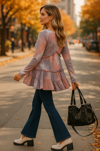 Tie Dye Tiered Ruffle Hem Top