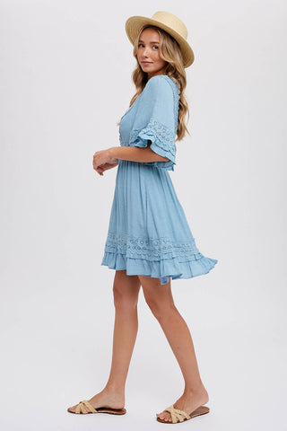 Ruffle Trim Lace Mini Dress