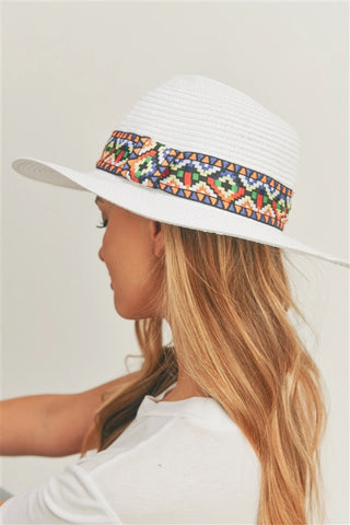 Panama Hat with Colorful Aztec Band