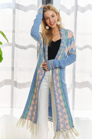 Tribal Pattern Sweater Cardi with Tassels