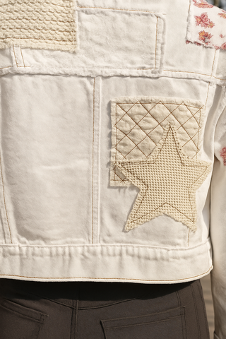 Semi-Cropped Button Up Patchwork Jacket