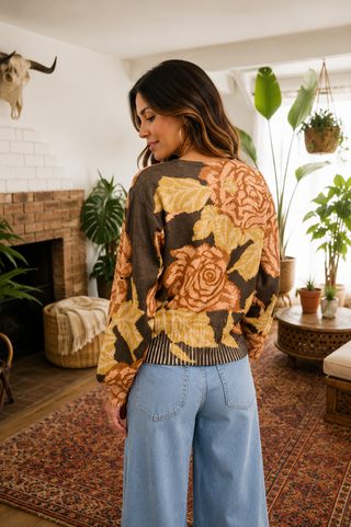 Gallery Bloom Floral Knit - Printed Top with Balloon Sleeves