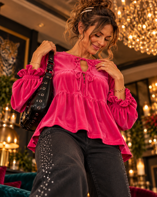 Velvet Bow-Tied Peplum Top