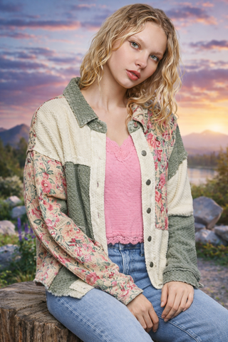 Textured Twill Floral Lace Patchwork Jacket