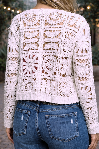 Long Sleeve Semi Cropped Crochet Cardi