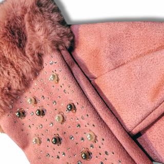 Embellished Sherpa-Lined Texting Glove with Fur Cuff