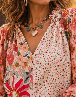 Long Sleeve Pattern Interrupt Peasant Top