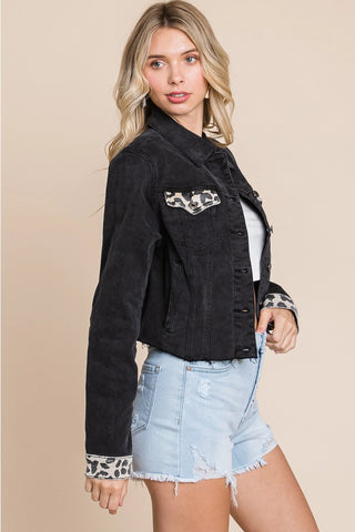 Leopard Contrast Denim Jacket