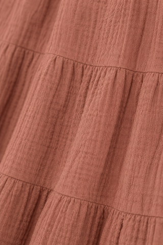 Sleeveless Babydoll Gauze Dress with Ruffles - Mocha