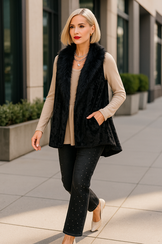 Velvet Vest with Removable Faux Fur Lapel