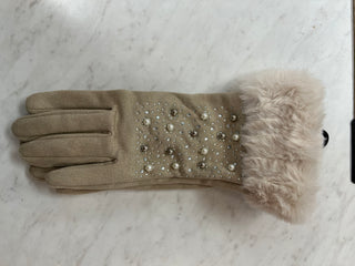 Embellished Sherpa-Lined Texting Glove with Fur Cuff