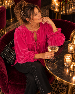 Velvet Bow-Tied Peplum Top