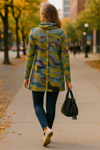 🇨🇦 Abstract Cowl Neck Tunic with Back Button Detail