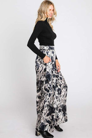 Satin Wide Leg Animal Print Pant