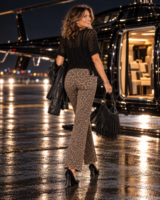 Leopard Print High Rise Flare Jeans