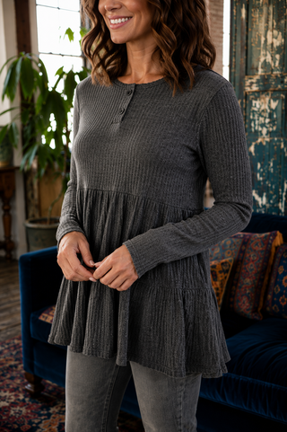 Weekend Layers Waffle Weave Henley Babydoll Tunic