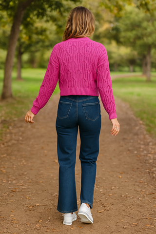 Handmade Button Cardi with Flower Appliqués