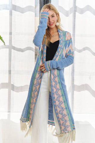Tribal Pattern Sweater Cardi with Tassels